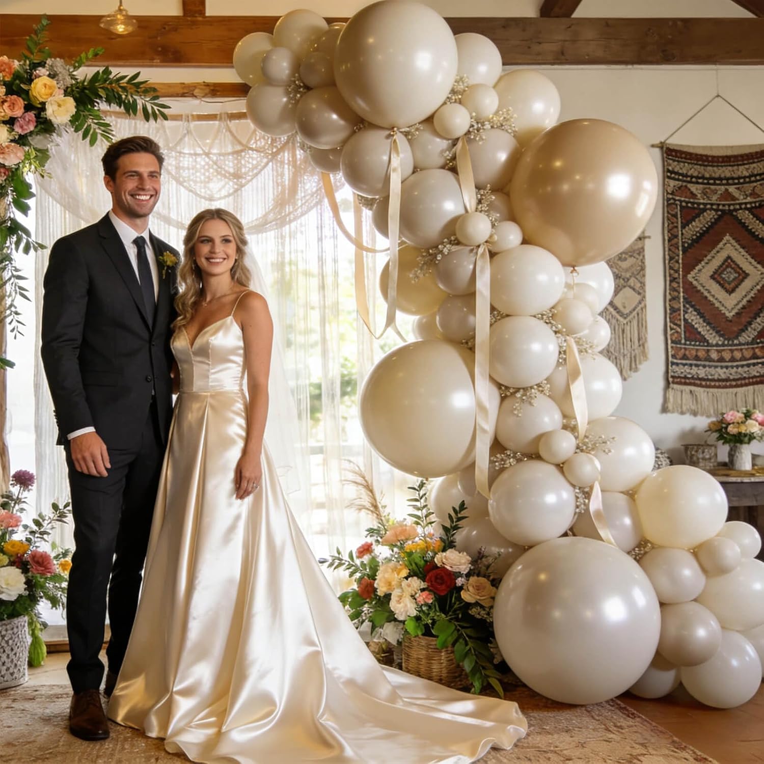 Skiennix 12-Inch Sand White Latex Balloons - 110 Pack for Birthday Parties, Baby Showers & Weddings