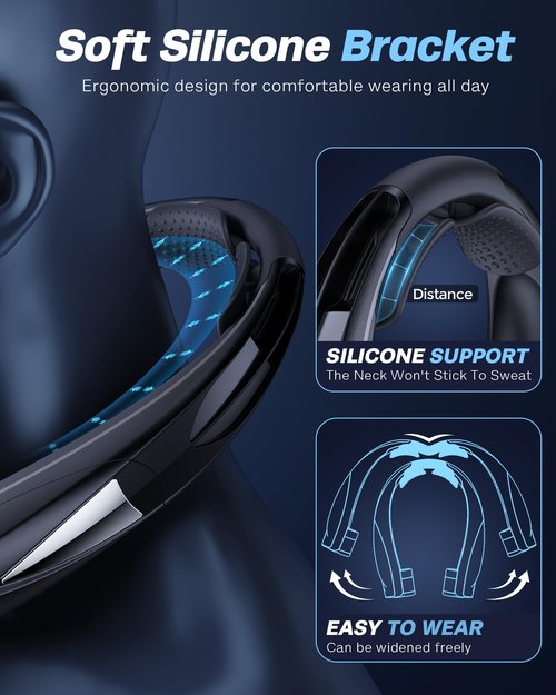 Laimiod Neck Fan - Portable Neck Fan with LED Book Light, 6-20h Long Battery Life, 6 Speeds Adjustable, USB-C Rechargeable, Hands-Free Wearable Fan, Cooling Personal Fan Gifts for Men Women Dad Mom