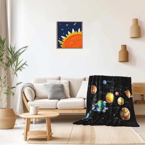 Trehxr Space Throw Blanket for Kids Boys and Girls-50 X60 Soft Planets Blankets Solar System Lightweight Flannel Blanket for Sofa Bed Couch