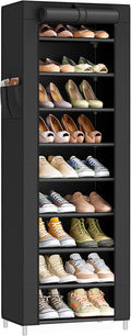 SONGMICS 10-Tier Shoe Rack - Dustproof Shoe Storage Cabinet for 20 Pairs - Black Free-Standing Organizer