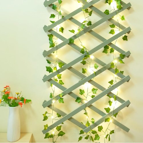 KASZOO 6.56 Ft Artificial Ivy Vines with 40 LED Fairy Lights - Battery Operated Decor for Bedroom & Garden