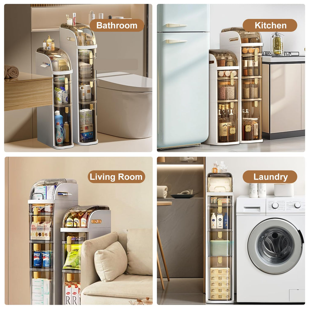 APOAK Slim Bathroom Storage Cabinet, Narrow Rolling Storage Cart with Drawers, Waterproof Bathroom Floor Cabinet, Plastic Storage Organizer for Small Spaces Kitchen Laundry Living Room, 2-Tier
