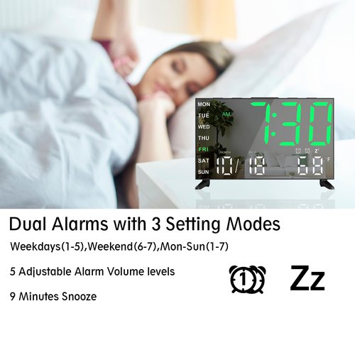 Haimiage Mirror Digital Loud Alarm Clock with with Date,Indoor Temperature,USB Charging Port,Dimmer,Adjustable Volum,12/24H,Snooze,Dual Alarms (Weekday/Weekend),Perfect for Bedroom and Living Room