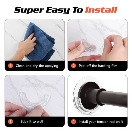 BRIOFOX Shower Curtain Rod Holder Work with All Shower Rod Ends 2.5 inches or Less, Tension Curtain Rod Bracket No Drilling, Adhesive Shower Rod Holder for Almost All Size Rod Heads