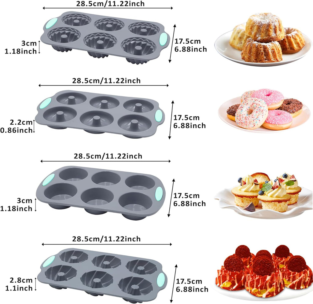 Tongjude Silicone Donut Pans - 8-Piece Nonstick Baking Set | Heat Resistant & Dishwasher Safe, Grey