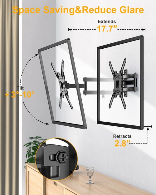 XVCAS Full Motion TV Wall Mount,vesa Monitor Mount Tv Brackets for 19-55 Inch LED LCD Flat Curved Screen TVs/Monitors,Universal Mount with Swivel and Tilt,Max VESA 400X400 mm, 66 lbs