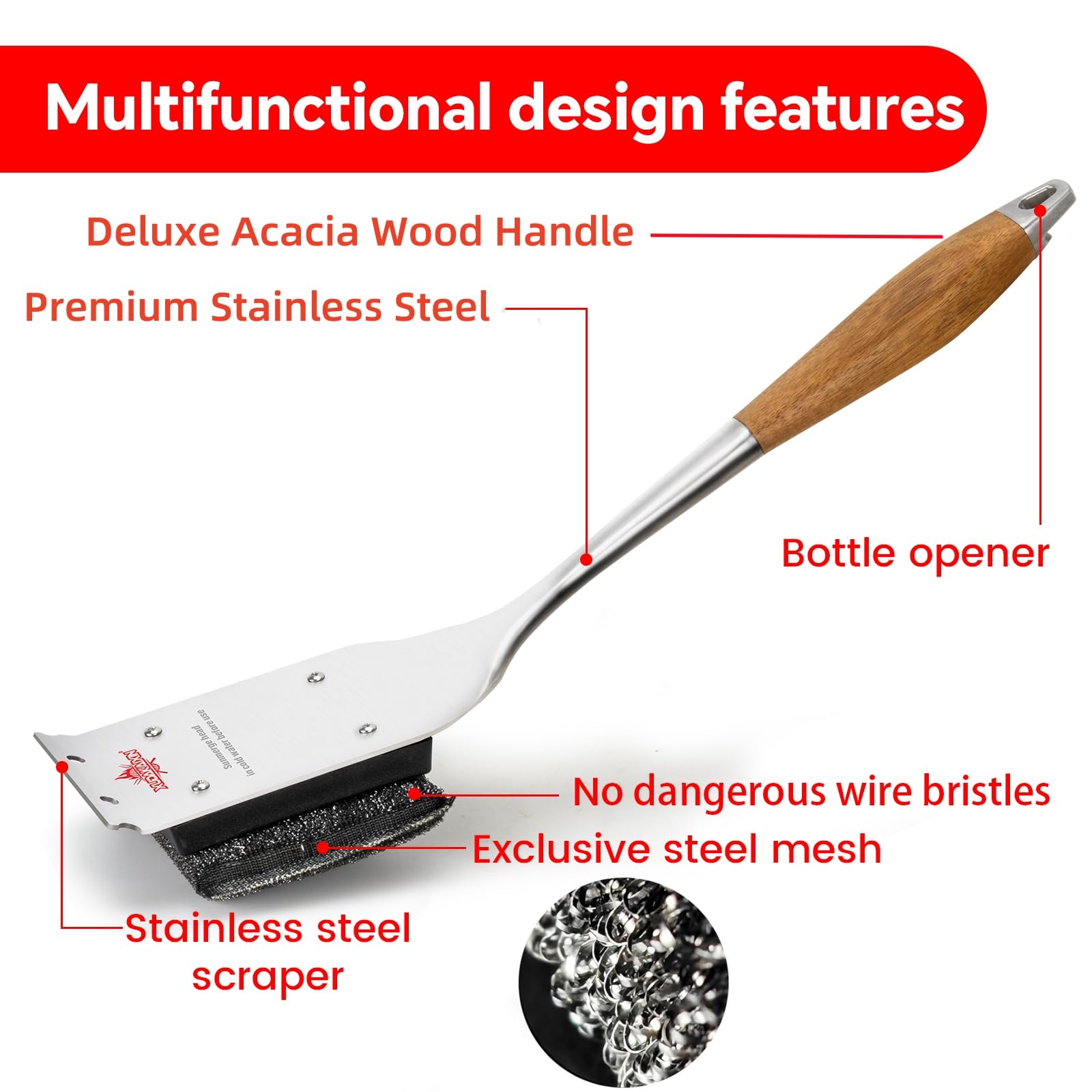 XUDAKAIXIN Bristle-Free Steam Grill Brush – No Bristle Shedding, with Replacement Head. Ultra-Safe & Efficient Cleaner for Cast Iron and Stainless Steel Outdoor Grills
