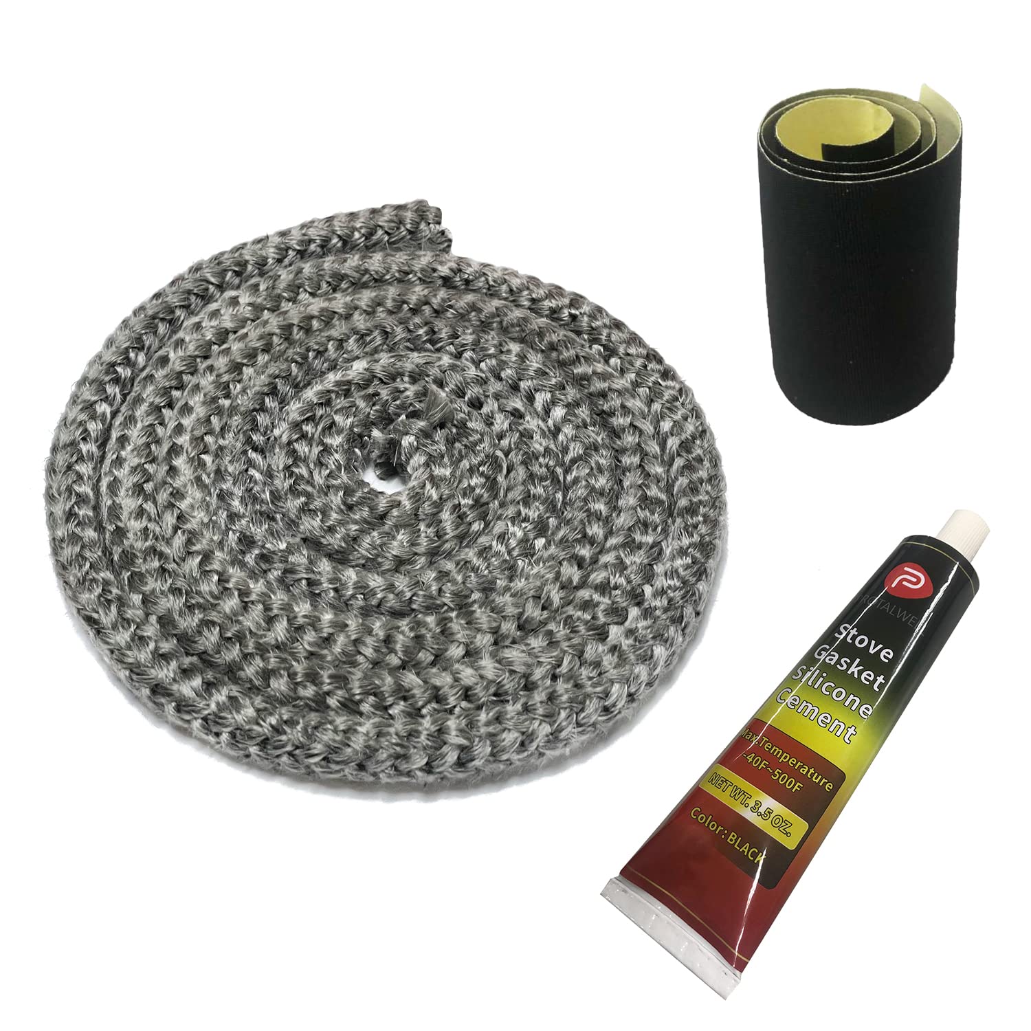Protalwell Wood Stove Gasket, 1/2" Wood Stove Door Gasket Kit, High Temperture Resistant Gasket Rope Replacement for Stove or Fireplace Doors, Grey Color Fiberglass Gasket