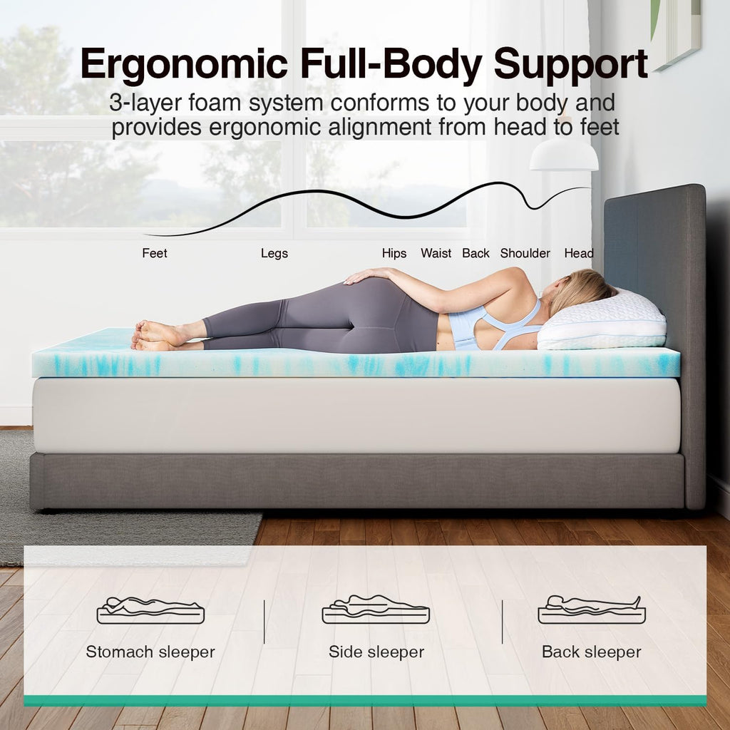 Novilla Queen Memory Foam Mattress Topper - 3 Inch Cooling Gel Infused for Pressure Relief & Comfort