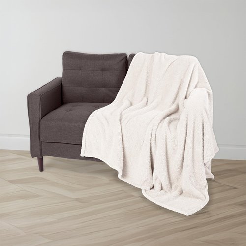 Northwest HGTV Teddy Sherpa Faux Fur Throw Blanket, Ultra Soft Cozy Layer for Bed or Couch, Plush Velvety Texture for Snuggling, Lounging, or Home Décor, 50 x 70 inches, Tan