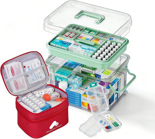3-Piece Clear Medicine Organizer - Portable Medical Storage Box with Pill Cases & Removable Tray