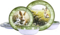 Green Bunny 12-Piece Melamine Dinnerware Set - Lightweight, Shatterproof Plates & Bowls for 4 | Ideal for Picnics & Outdoor Parties