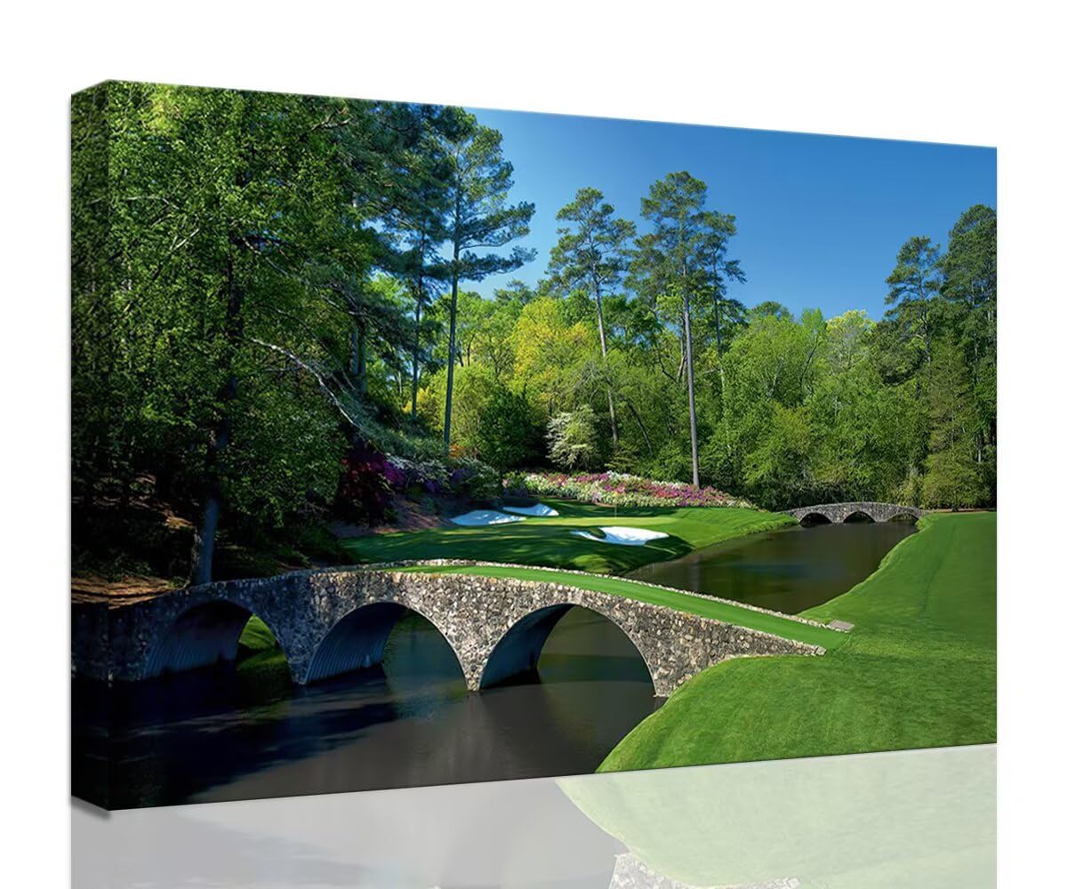 chenchenArt Augusta National Golf Course Wall Art - Augusta Golf Course 12th Hole Wall Art for Living Room Bedroom Bathroom Home Decorations Golf Art Canvas Prints Framed Ready to Hang(24''H x 36''W)