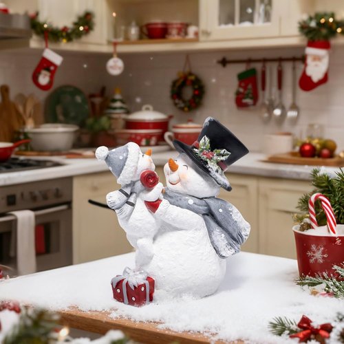 Hodao Christmas Snowman Figurine - Joyful Decor with Red Scarf for Cozy Home | Grey Tabletop Accent