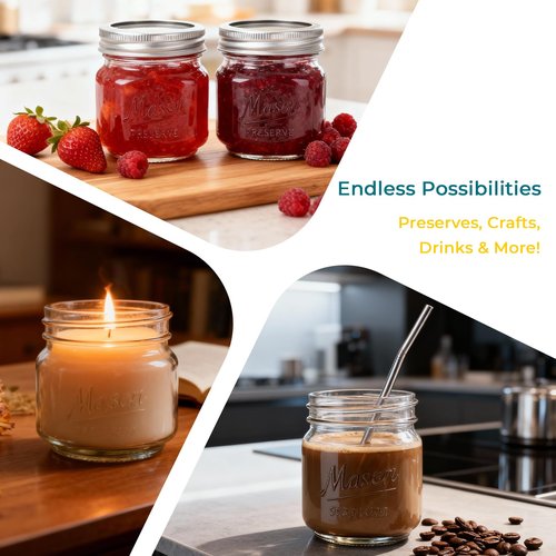 CycleMore Mason Jars 8 oz, 30 Pack Small Canning Jars with Airtight Metal Lids, Embossed Design Glass Storage Jars, 1/4 Quart Jars for Canning, Pickling, Preserving, Jam, Honey, DIY Decor, Gifts