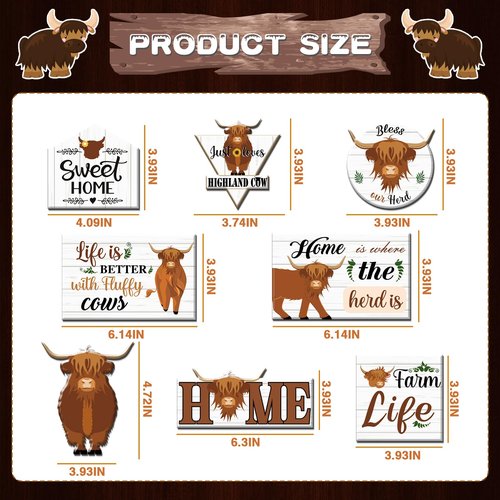Farmhouse Highland Cow Refrigerator Magnets - Thrist 8PCS Farm Animal Refrigerator Magnets for Fridge Farm Themed Highland Cow Refrigerator Magnet for Home Kitchen Office Decor