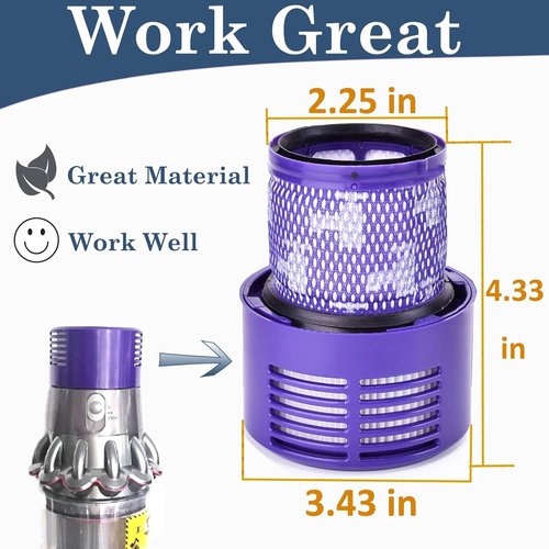 Dyson V10 Replacement Filters - 3-Pack with Cleaning Brush for V10 Cyclone Series, Absolute, Animal, Total Clean