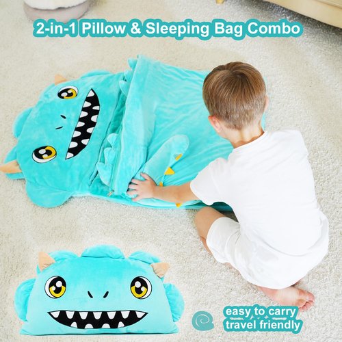 Kid Sleeping Bag - Large Plush Dinosaur Slumber Bag - for Boys Girls Daycare Birthday Gift Travel Sleepover Ages 3+ Years