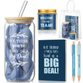 Thenshop 6 Pcs Welcome to the Team Gifts Bulk for New Employee Inspirational Glass Tumbler Notebook Pens Scented Candle with PVC Bag Employee Appreciation Gift Sets for New Coworker Office(Blue)
