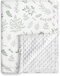 GLLQUEN Baby Blanket - Soft Muslin Cotton Front with Dotted Fleece Backing | Unisex Greenery 30 x 40 Inches