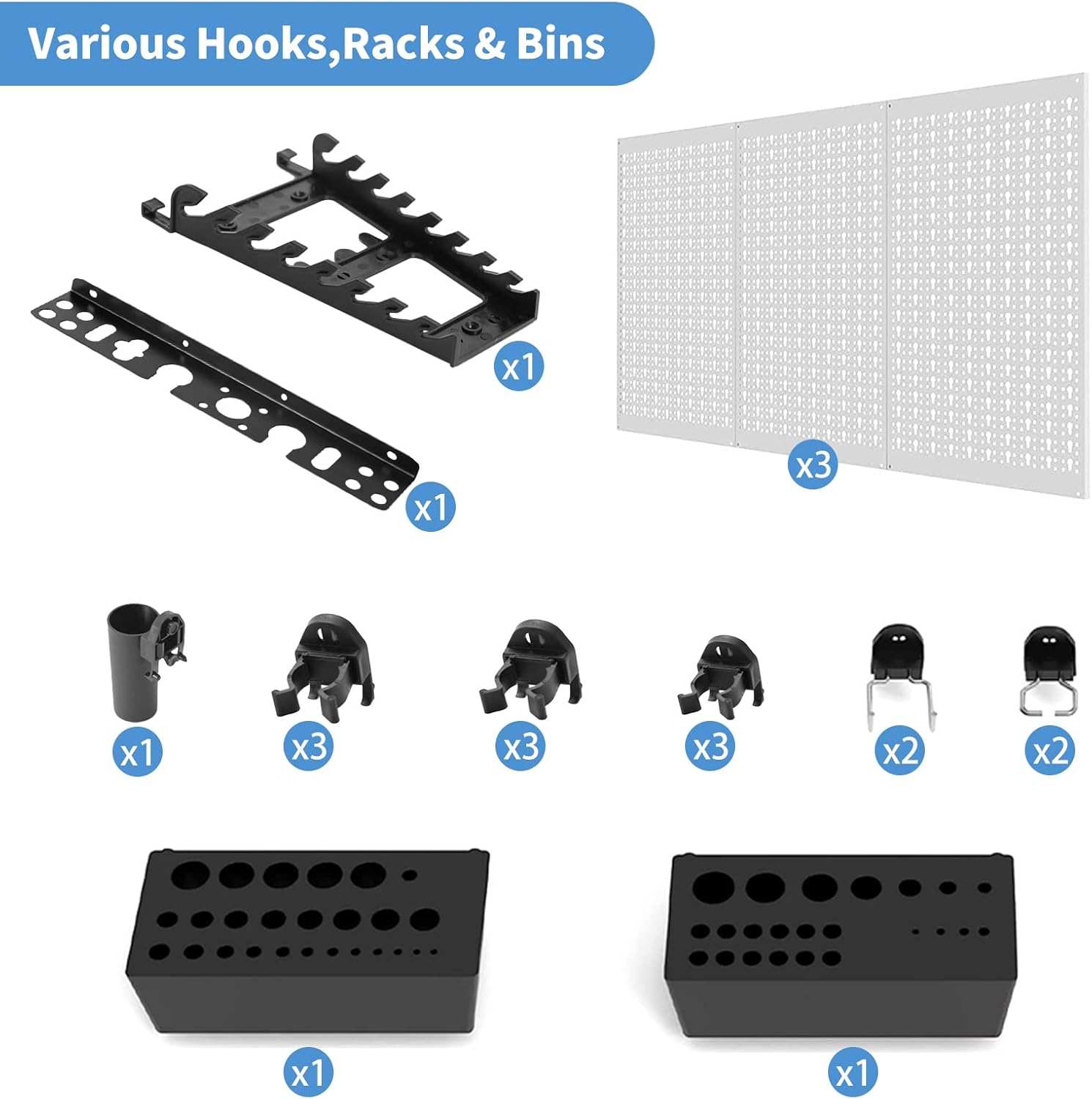 Ultrawall Pegboard Wall Organizer - 48x36 Inch Metal Storage Solution with 105 Utility Hooks & Overhead Shelf