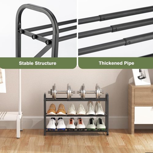 Atrastout 3-Tier Shoe Rack for Closet, 16"-33" Expandable ShoeRackAdjustable for Entryway Closet Doorway SturdyMetal, Black