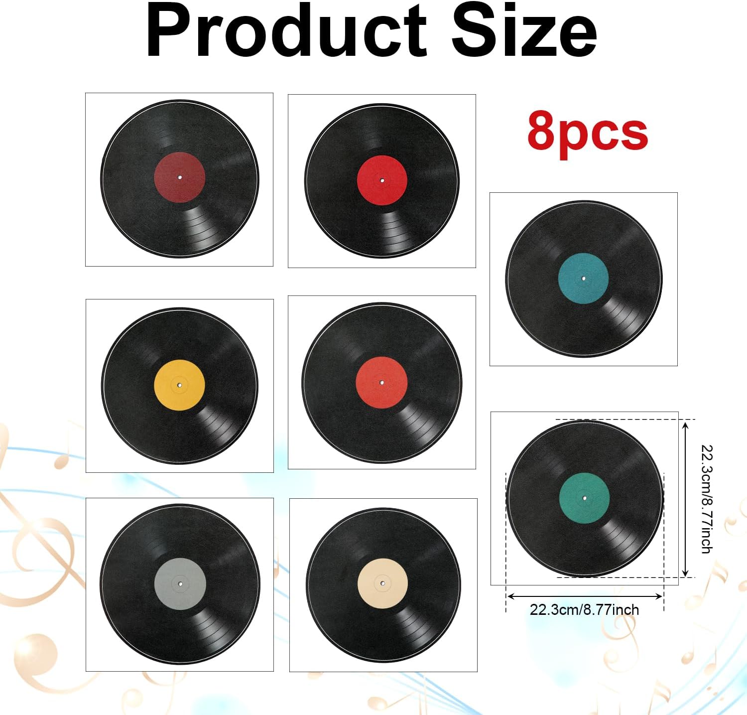 PEUTIER Blank Vinyl Record Wall Decor - 8pcs 8.7 Inch Vintage Album Cover Posters for Music-Themed Room Decor
