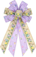 Purple Gingham Easter Bunny Wreath Bow - 21 Inch Wired Ribbon for Front Door & Spring Decor
