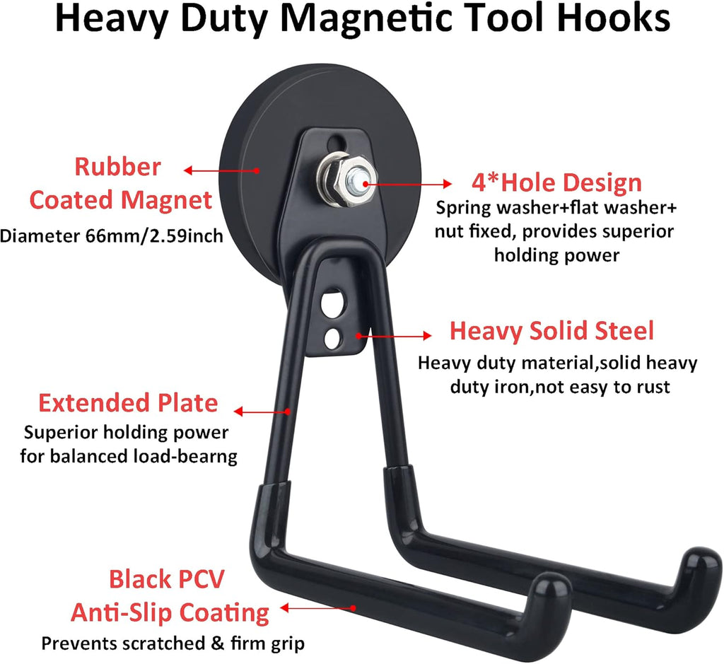 ULIBERMAGNET Magnetic Hooks - Heavy Duty Extra Large Tool Organizers for Workshop | 2 Pack (Black)