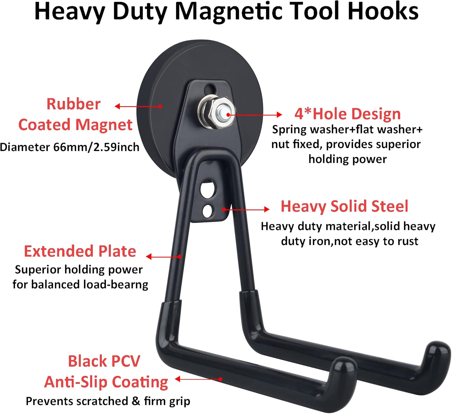 ULIBERMAGNET Magnetic Hooks - Heavy Duty Extra Large Tool Organizers for Workshop | 2 Pack (Black)