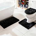 RUN HELIX Black Bathroom Rugs Sets 3 Piece Shaggy Bath Mat Non-Slip Mats Water Absorbent Bath Rug Floor Mats Soft Washable Shower Rug with U-Shaped Contour Rug Toilet Lid Cover Home Decor Accessories