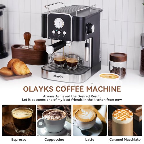 Olayks Espresso Machine 20 Bar, Professtional Espresso Coffee Maker with Milk Frother Steam Wand for Latte, Cappuccino, Espresso Maker with 1.8L Removable Water Tank, Gift for Dad or Mom