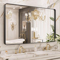 LOAAO Black Metal Framed Bathroom Mirror - Large Rounded Rectangle, Anti-Rust Tempered Glass, 50x30 Inch