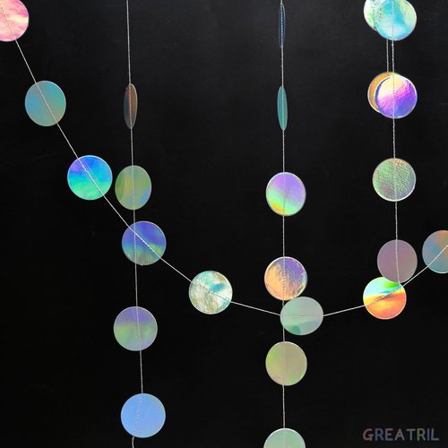 GREATRIL Iridescent Party Dots Garland - Round Shape Decorative Strings for Birthdays & Anniversaries - 4 Pack