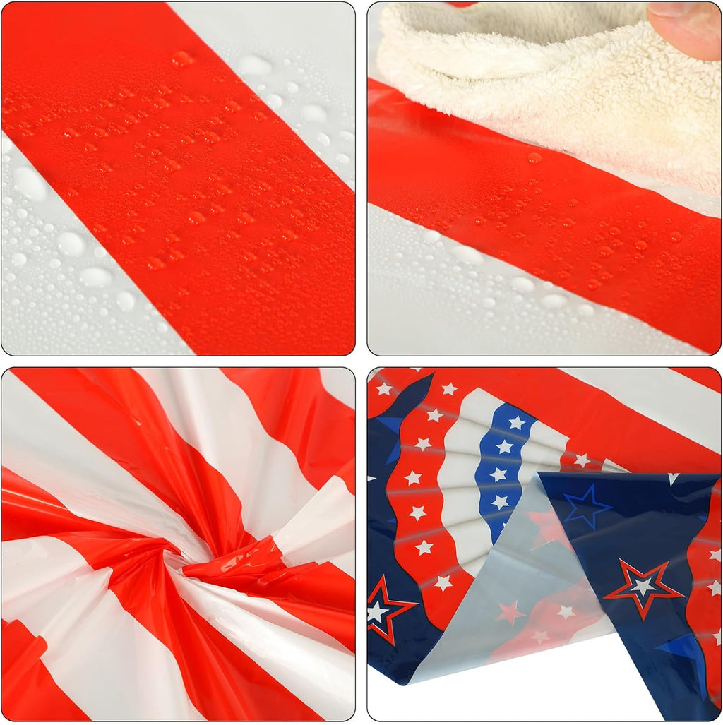 Oudain Patriotic Tablecloths - 6 Pcs 54" x 108" Disposable Red, Blue & White for 4th of July & Memorial Day