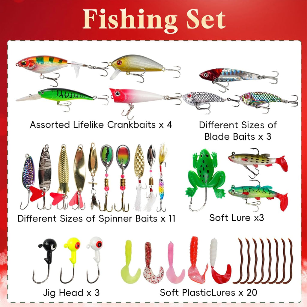 Advent Calendar 2025 Fishing Lure Set - Soft & Hard Lures for Freshwater & Saltwater | 24 Days of Fishing Surprises