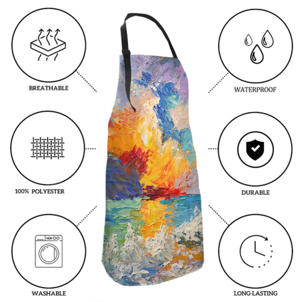Giwawa Oil Paint Painting Apron - Adjustable Neck & Hidden Centre Pocket - Colorful Rainbow Art Summer Kitchen Apron Colored Artist Smock Chef Garden Baking Cooking Unisex Adult