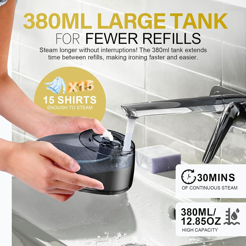 Skiennix Handheld Clothes Steamer - 1800W Fast Heat-Up, 3 Steam Settings, 380ml Tank, Portable Travel Use
