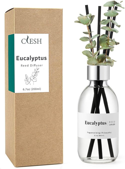 Clesh Eucalyptus Reed Diffuser Set - 6.7 Oz Home Fragrance with Sticks for Elegant Bathroom Decor