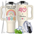 GLAKEUN 40th Birthday Gifts for Women - 40th Birthday Decorations for Her, Woman - 40&Fabulous - 1986 Bday Gifts Cups for Women - 1986 Present Gift for Mom, Wife, Sister - Turning Forty Tumbler 40oz