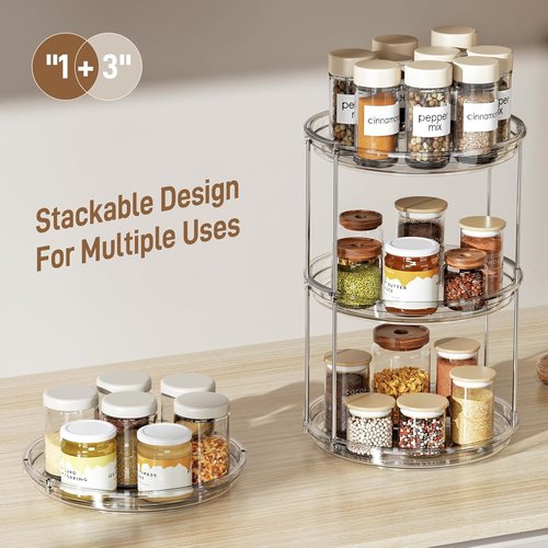 LAMU Lazy Susan Turntable Organizer - 2 Pack 9.25'' Rotating Spice Rack for Kitchen & Bathroom Storage