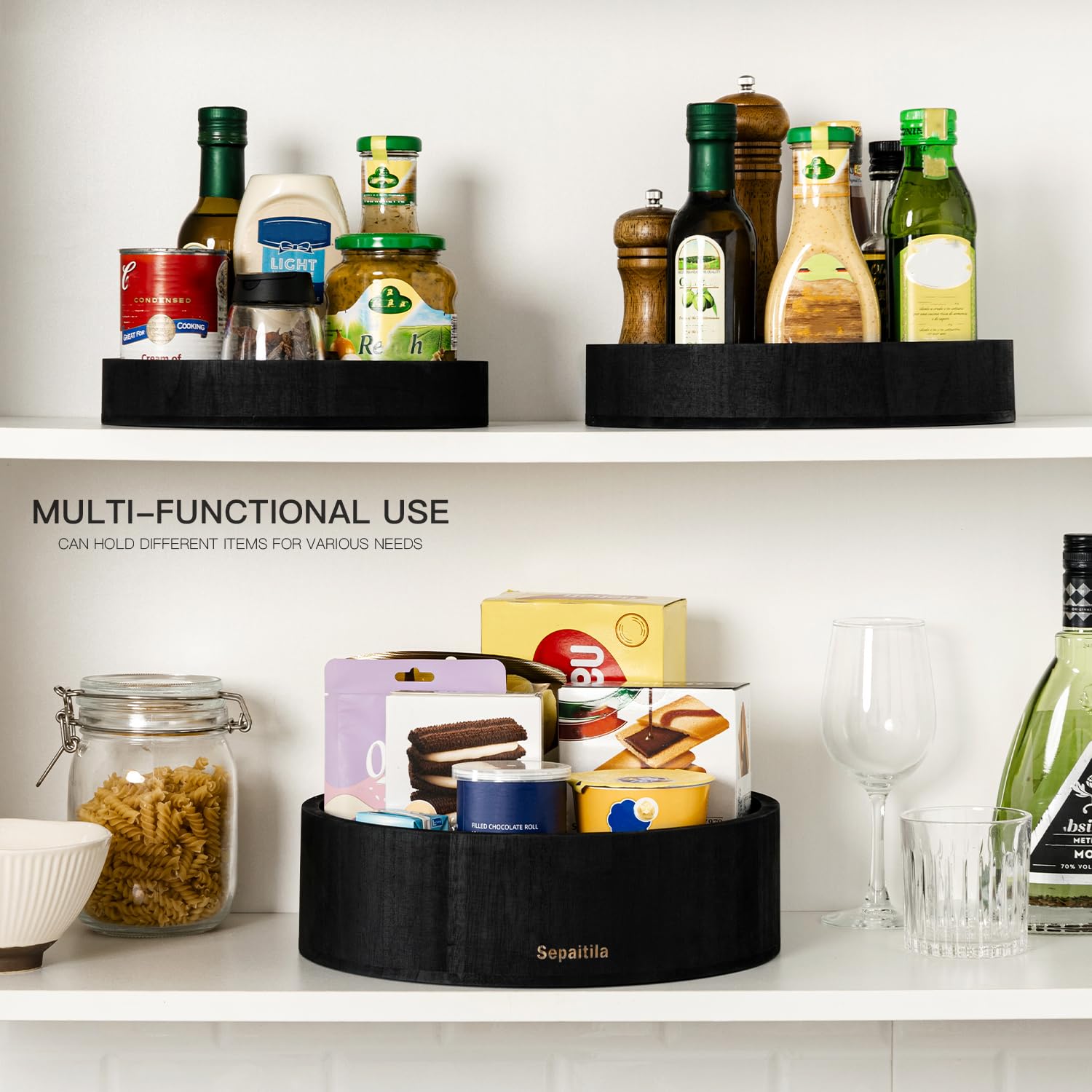 3 pcs Snack Organizer Wooden Snack Tray Countertop Organizer Black Snack Containers Condiment Holder Serving Tray Snack Storage Bin for Kitchen Office
