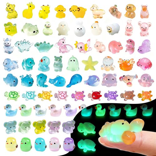 Zerobe Luminous Mini Resin Animals - Miniature Glow in The Dark Resin Animal Figures to Hide Tiny Small Little Ducks Turtles Dinosaurs and Frogs for Micro Landscape Fairy Garden Decor