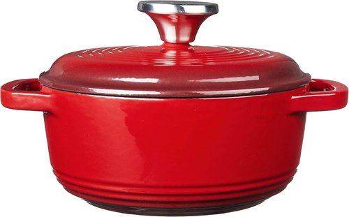 Lodge Enameled Cast Iron Dutch Oven - 1.5 Quart with Lid & Dual Handles - Oven Safe to 500°F - Red