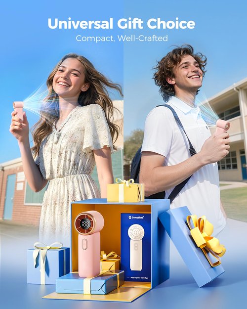 SWEETFULL Handheld Turbo Fan, 100-Speed Mini Fan with Digital Display, 12H Rechargeable Cooling, Portable for Travel & Outdoor Pink