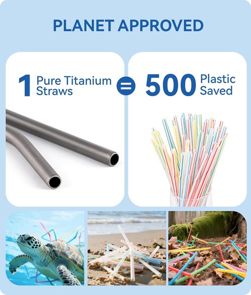 Heavy-Duty Titanium Straws - 8.5" Reusable Metal Drinking Straws for 20 oz Tumblers | Eco-Friendly & BPA-Free with Cleaning Brush