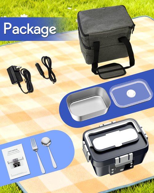 Gorgeous Cordless Electric Lunch Box, Smart Timer Auto Heating Lunch Box with Large Capacity, 10000mAh Rechargeable Food Warmer for Work, Car, Home, Leakproof Bento Container for Adults (Dark Blue)