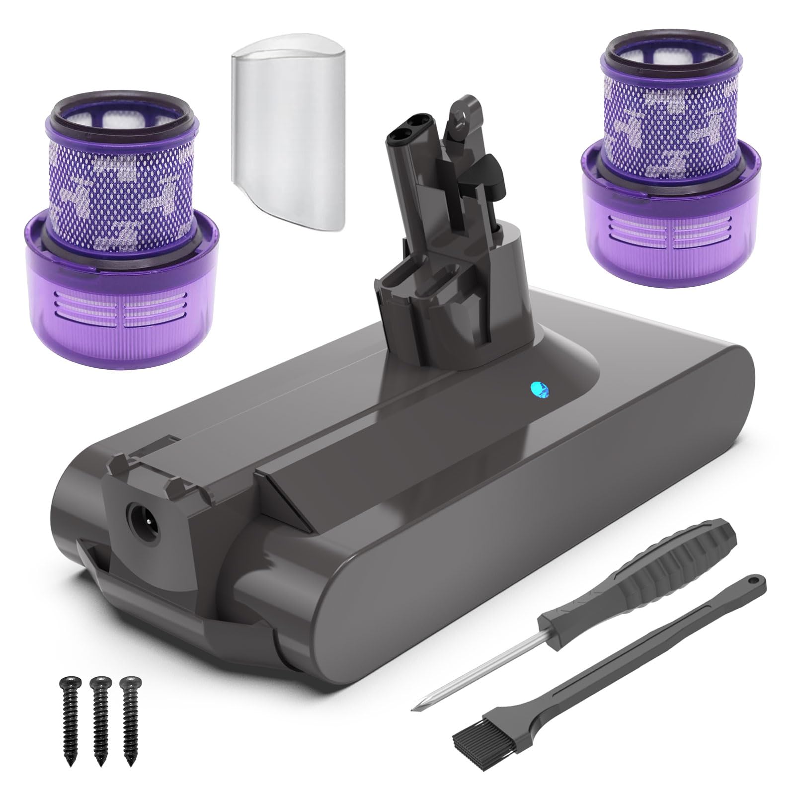 SV14 V11 Screw in Battery, Upgraded 7000mAh Capacity Extended Runtime 69mins for SV14 V11 Absolute/Absolute Pro +/Complte/Fluffy/Motorhead Vacuum Cleaner with 2 Filters (Not Compatible Click-in Type)