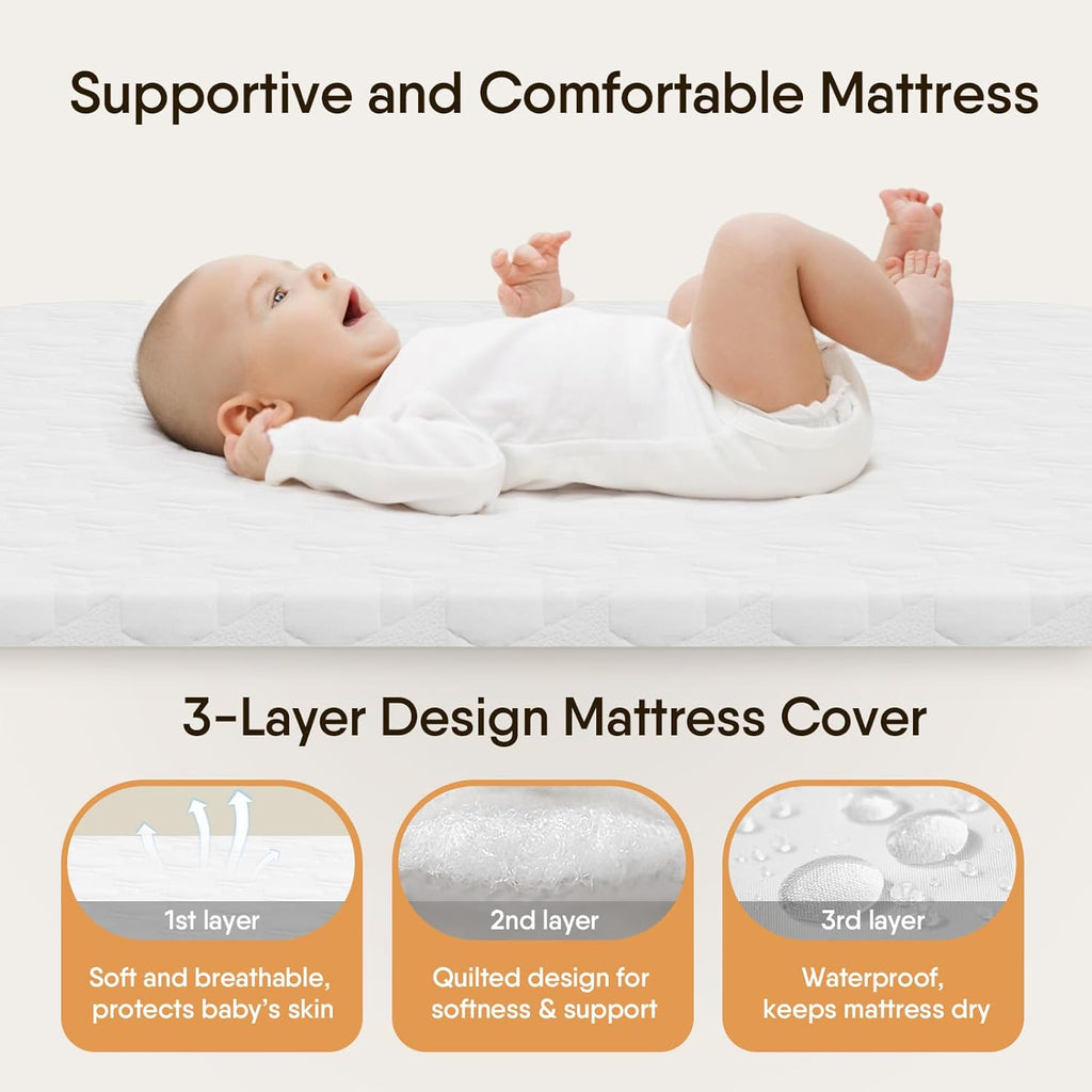 Skiennix Baby Bassinet - 3-in-1 Bedside Sleeper with Mattress & Breathable Sheet | Adjustable Height, Full-Mesh Sides