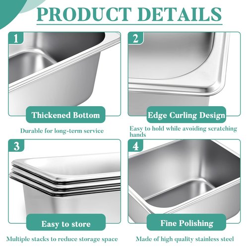 Zubebe 8 Pcs Hotel Pans Stainless Steel Steam Table Pan 1/2 Half Size 6 Inch Restaurant Steam Table Pan Deep Metal Food Tray Commercial Food Pans for Restaurant Party Buffet Catering